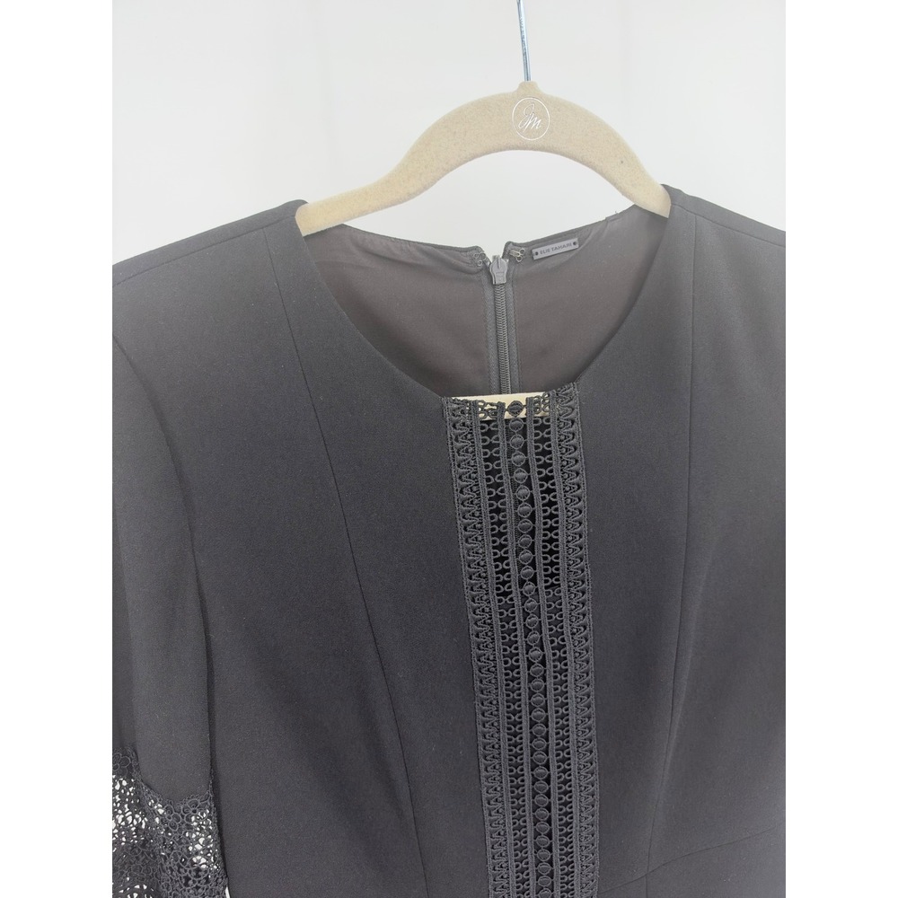Elie Tahari Black Crochet Sheath Dress – Bell Sleeve Lace Inset Size 2 - Picture 2 of 10